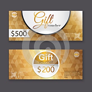 Gift voucher template with gold pattern, certificate. Background