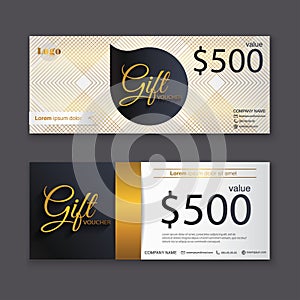 Gift voucher template with gold pattern, Gift certificate. Background design gift