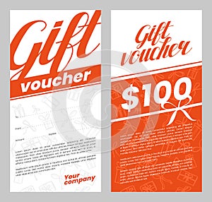 Gift voucher template with hand drawn background and text.