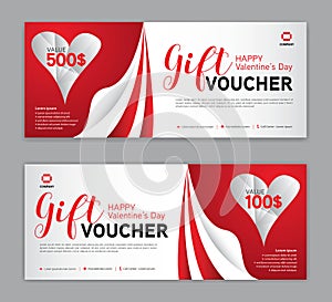 Gift Voucher template for Happy Valentine`s Day, Valentines day Coupon, Sale banner, certificate, discount cards, headers, banner
