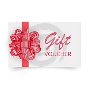 Gift Voucher template with red bow, ribbons. Design usable for gift coupon, voucher, invitation, certificate, etc