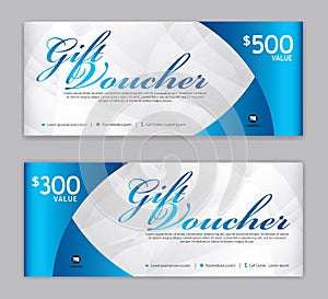 Gift Voucher template, Sale banner, Horizontal layout, discount cards, headers, website, blue background, vector illustration EPS