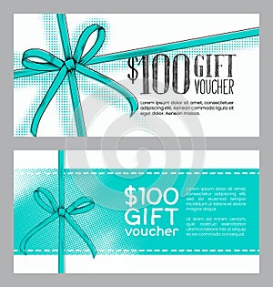 Gift vouchers templates with hand drawn bow ribbons.