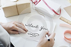 Gift Wrapped Present Thank you Message Concept