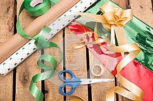 Gift wrapping concept with various paper colors