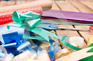 Gift wrapping concept with various paper colors
