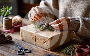 Gift Wrapping with Natural Elements and Twine