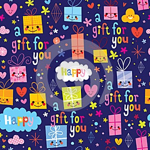 Gift wrapping paper cartoon seamless pattern