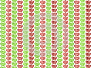 Gift wrapping paper design with red and green hearts