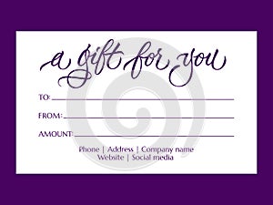 A gift for you - modern gift card template with calligraphic inscription. Vector typography.