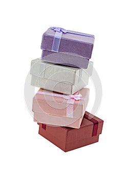 Giftbox pink and red vertical stack on white isolated background