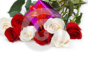 Giftbox and roses isolated