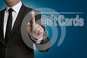 Giftcard touchscreen is operated by businessman