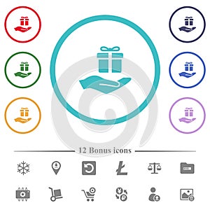 Gifting flat color icons in circle shape outlines