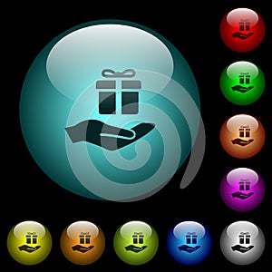 Gifting icons in color illuminated glass buttons