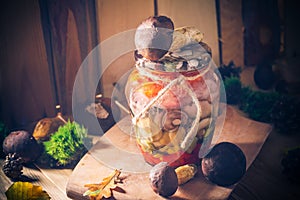 Gifts autumn Mushrooms marinated vegetables jar