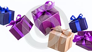 Gifts in boxes, in bright festive packaging for various events.
