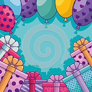 gifts boxes presents with balloons air frame