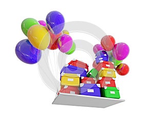 Gifts on color balloons
