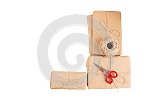 gifts for people. wrapping gifts in wrapping paper. Eco-friendly packaging. preparation for the holiday. Isolate. photo