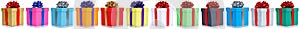 Gifts presents Christmas birthday gift present in a row isolated