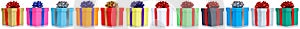 Gifts presents Christmas birthday gift present in a row isolated photo