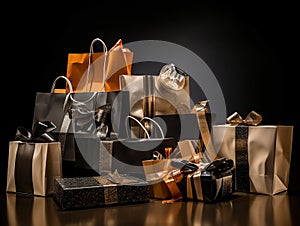 Gifts and purchases packed in holiday boxes for holidays on Black Friday