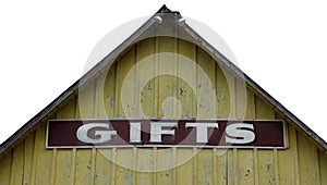 Gifts sign on abandoned store