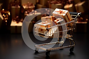 Gifts spilling from a golden shopping cart, leaving room for your message