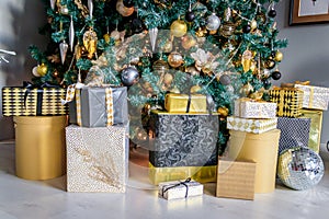 Gifts under the Christmas tree. New Year gifts