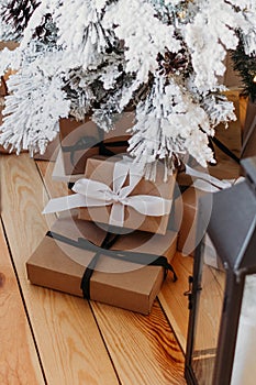 Gifts under Christmas Tree, Winter Holiday Concept