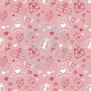 Gifts on Valentine\'s Day. Pink pattern.