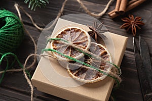 Gifts wrapping ideas. Natural design. Packaging holiday gifts. Christmas decorations.
