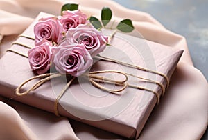 giftwrapped pink envelope with roses inside