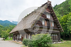 Old Higashi Shina Family House at Gasshozukuri Minkaen Outdoor Museum in Shirakawago, Gifu, Japan. a photo