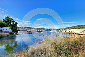 Gig Harbor, WA - September 25, 2011: Small town downtown marina area.