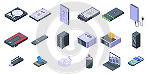 Gigabyte icons set isometric vector. Big data