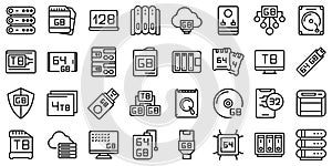 Gigabyte icons set outline vector. Big data