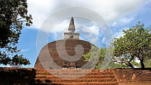 Ruins big and tall brown brick buddhist pagoda