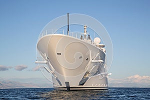 Gigantic big and large luxury mega or super motor yacht on the o