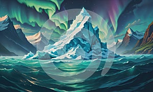 Gigantic Iceberg Afloat: Superbly Detailed with Aurora Australis Illumination