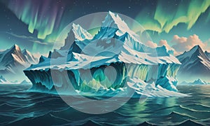 Gigantic Iceberg Afloat: Superbly Detailed with Aurora Australis Illumination