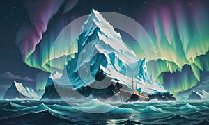 Gigantic Iceberg Afloat: Superbly Detailed with Aurora Australis Illumination