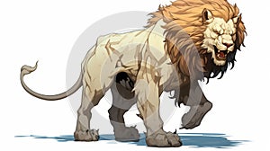 Gigantic Scale Lion Walking With Open Mouth - Kawacy Style 2d Game Art photo