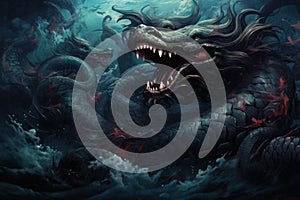 Gigantic sea serpents slithering through treacherous waters - Generative AI