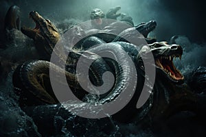 Gigantic sea serpents slithering through treacherous waters - Generative AI