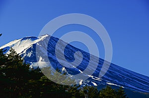 Gigantic volcanic mountain cover with snow