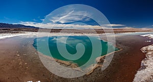 Baltinache Hidden lagoons salt lakes and Licancabur in Atacama desert gigapan photo