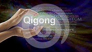 Gigong word cloud and healing hands