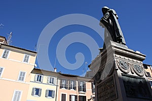 Giiordano Bruno Statue Campo de` Fiori Rome Italy. Bruno was heretic burned at stake in Campo de` Fiori. Statue by Ferrari in 1889 photo